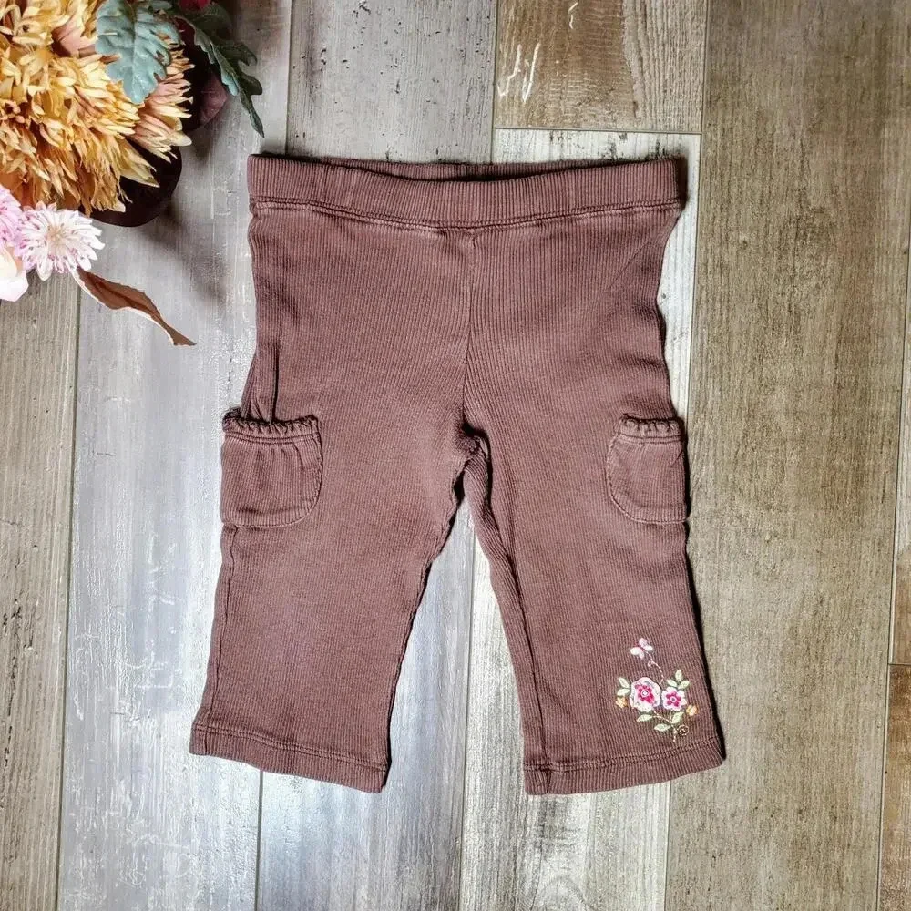 Carter's Baby Girl Size 9m Floral Embroidered Ribbed Pants
